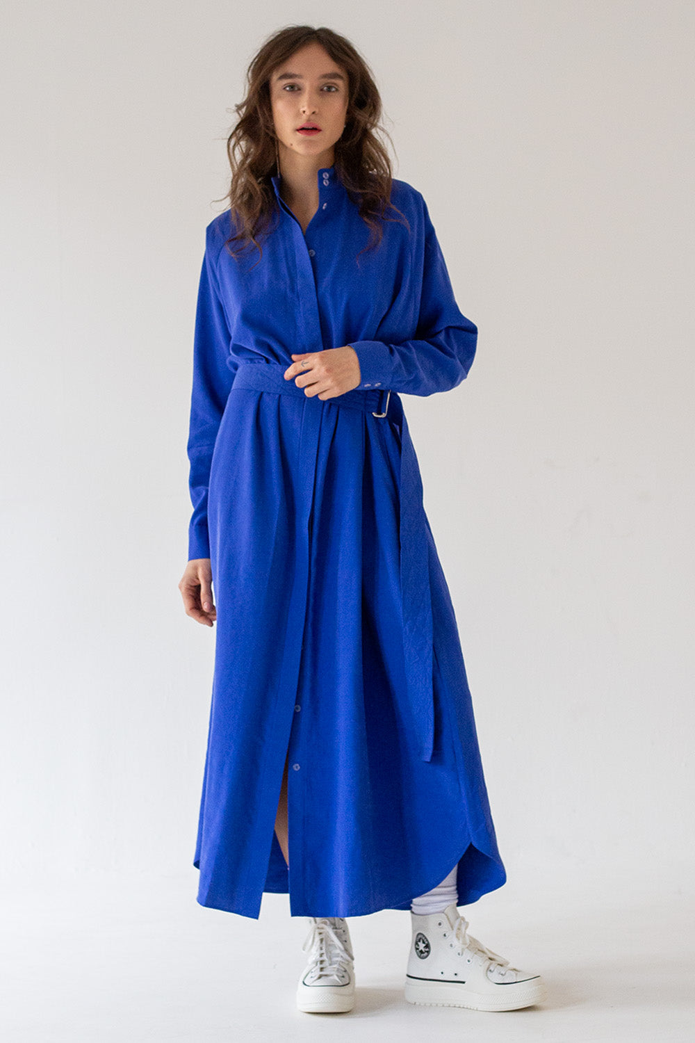 SHIRT DRESS WITH LONG SLEEVES MAXI  - ROYAL BLUE