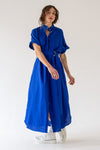 LINEN SHIRT DRESS WITH SHORT SLEEVES -  ROYAL BLUE