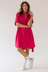 SHIRT DRESS WITH SHORT SLEEVES - FUCHSIA