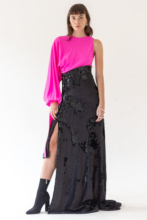 SEQUIN MAXI SKIRT & TOP - PINK, BLACK