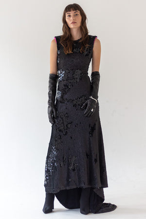 SEQUIN DRESS WITH SHOULDER PADS - BLACK