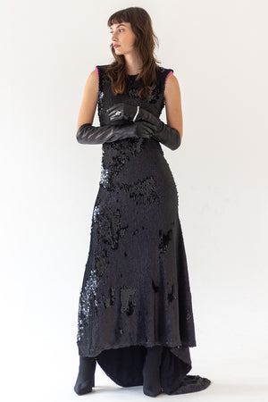 SEQUIN DRESS WITH SHOULDER PADS - BLACK