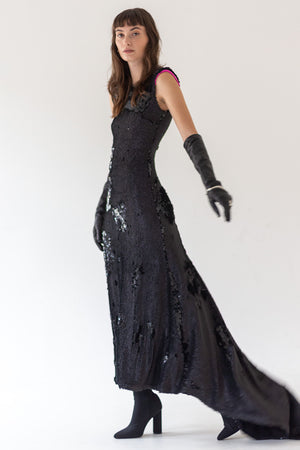 SEQUIN DRESS WITH SHOULDER PADS - BLACK