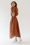 MADEIRA DRESS MAXI WITH SHORT SLEEVES - BROWN