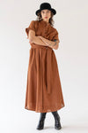 MADEIRA DRESS MAXI WITH SHORT SLEEVES - BROWN