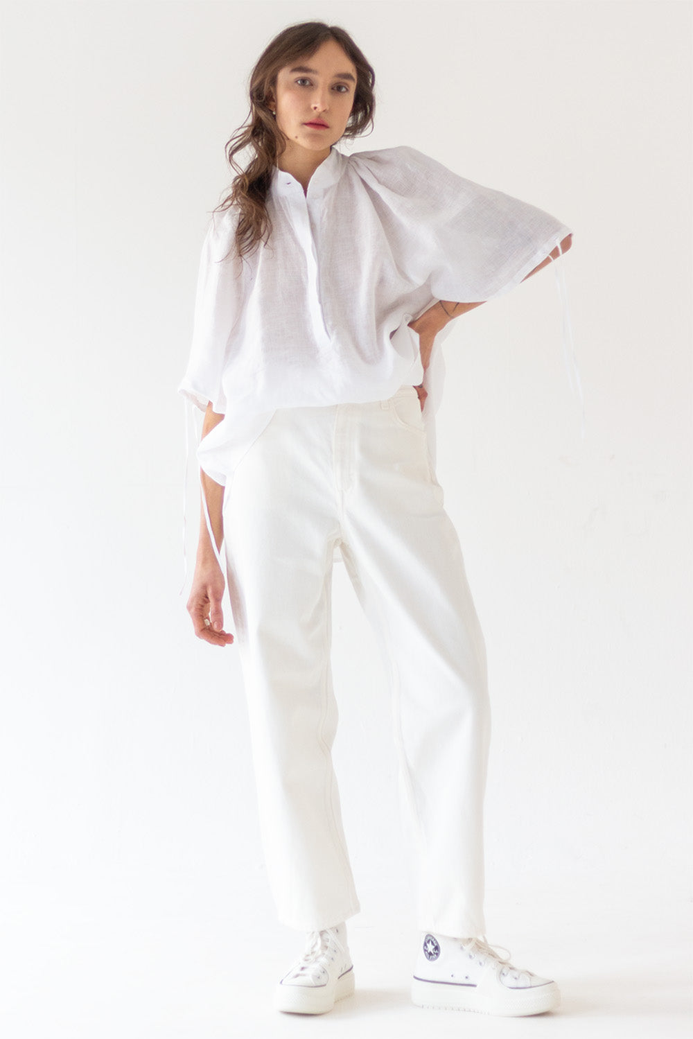 LINEN SHIRT WITH SHORT SLEEVE - WHITE