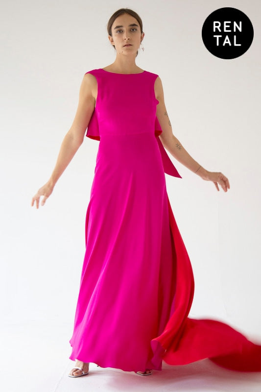 Magenta&Red Gown With Open Back Wings - Rental Dress