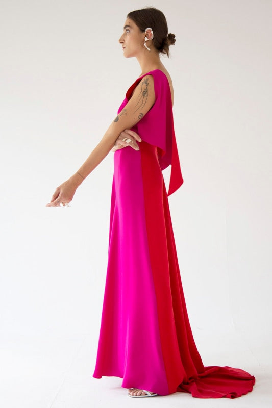 Magenta&Red Gown With Open Back Wings - Rental Dress