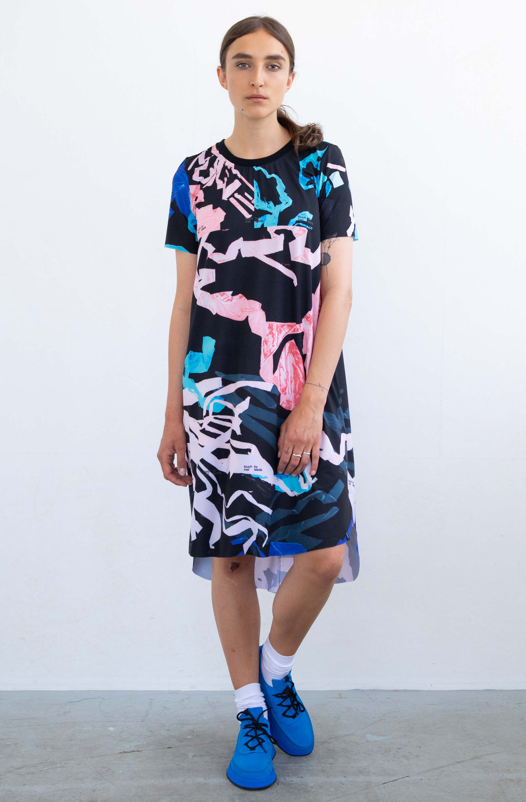 BASIC DRESS ROUND NECK SHORT SLEEVES (TOUCH ME - BLUE)