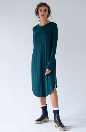 DRESS V NECK  – GREEN, RED