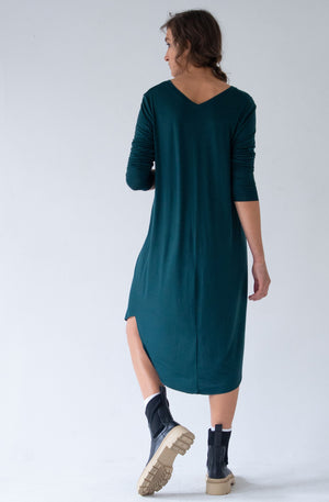 DRESS V NECK  – GREEN, RED