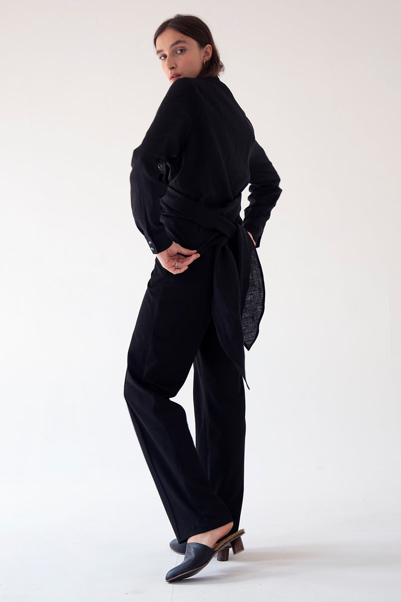 SALOME WRAP SHIRT - BLACK