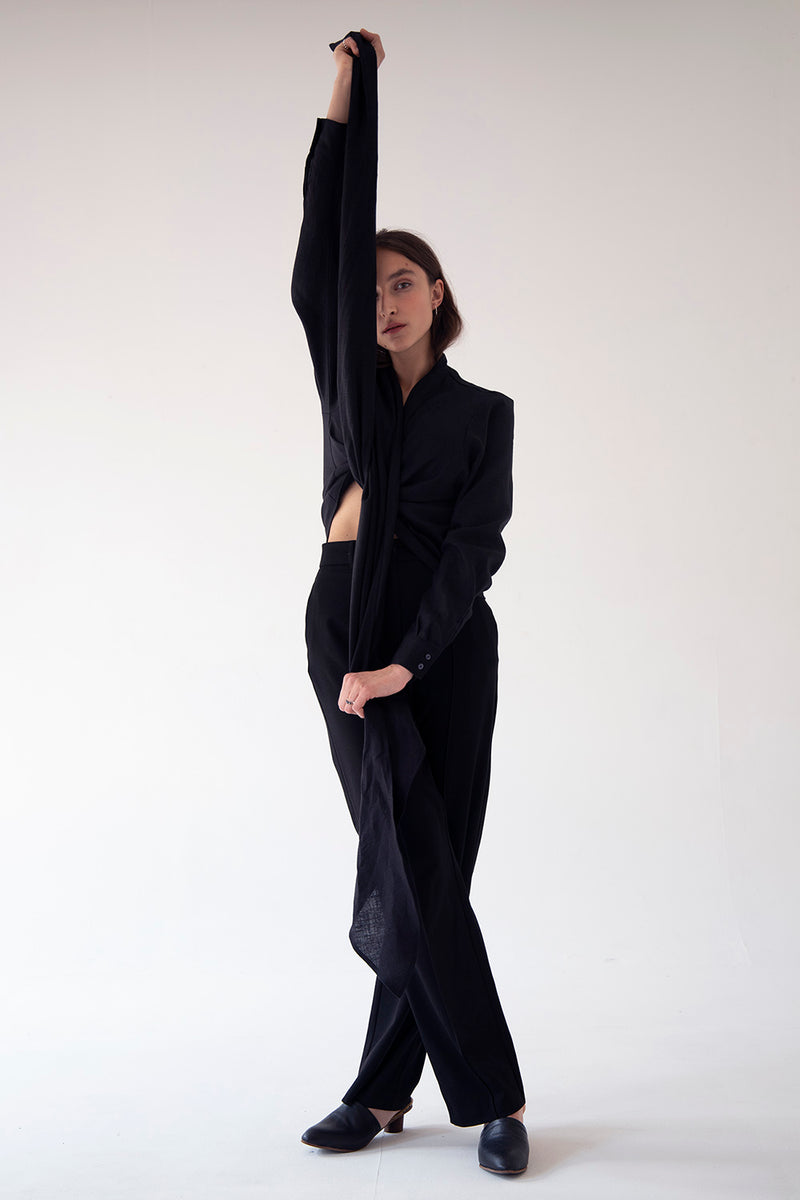 SALOME WRAP SHIRT - BLACK