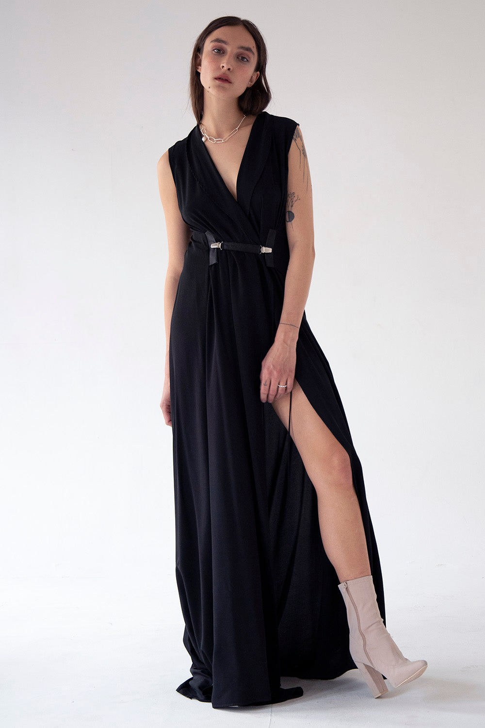 DRESS ROBE MAXI - BLACK, BEIGE