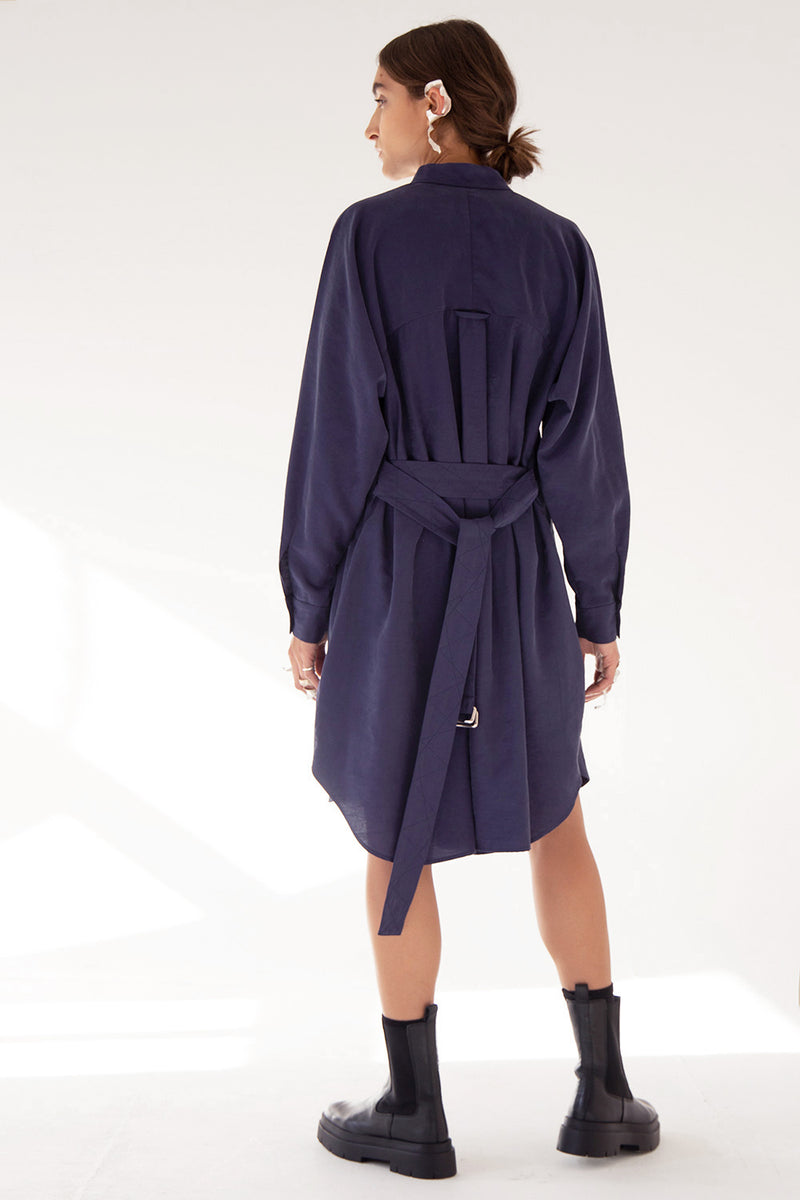 SHIRT DRESS WITH LONG SLEEVES - BLUE