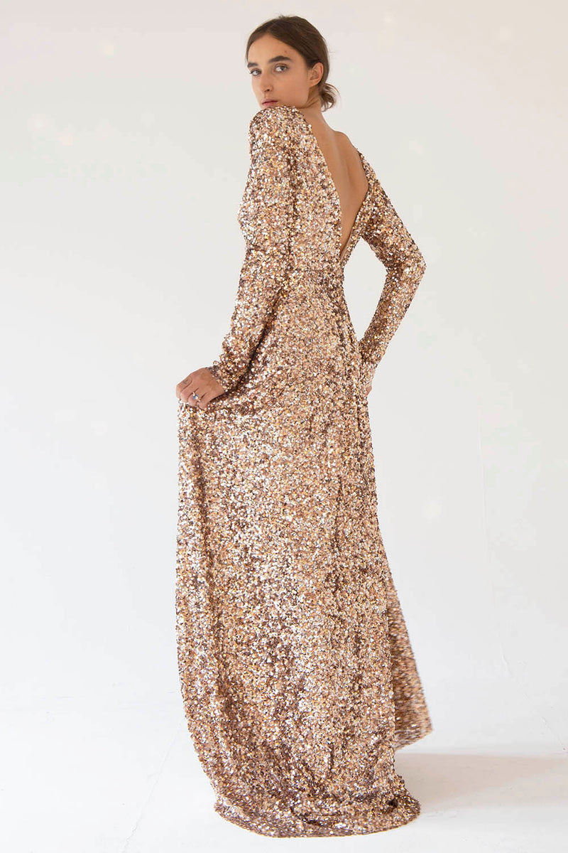 SEQUIN GOWN WITH OPEN BACK