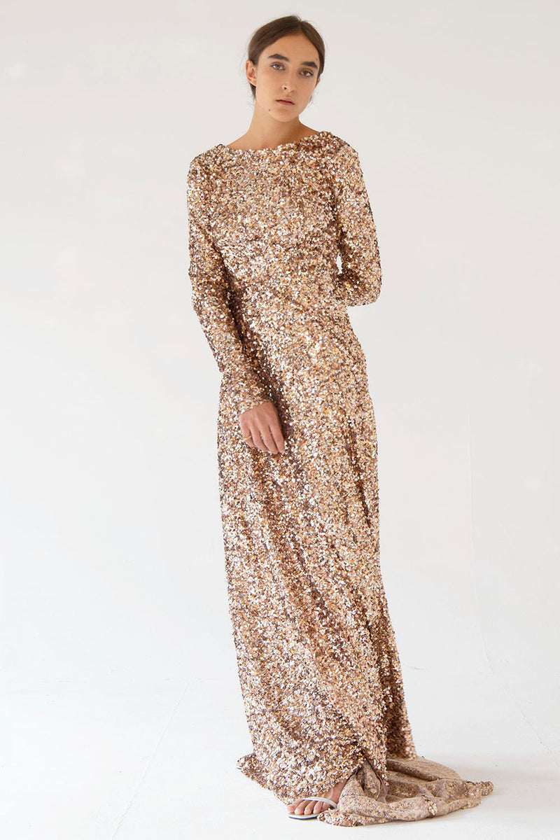 SEQUIN GOWN WITH OPEN BACK