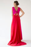 MAGENTA&RED GOWN WITH OPEN BACK WINGS