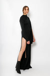 TIE WRAP LONG DRESS - BLACK