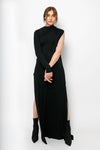 TIE WRAP LONG DRESS - BLACK