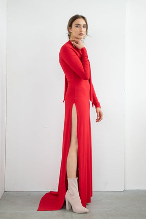 Tie Wrap Maxi Dress Touch Me Red - Rental Dress